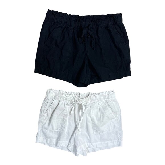2 Pair Loft Outlet Cargo Shorts Black White Elastic Waist Size M Medium Cotton - Picture 2 of 9